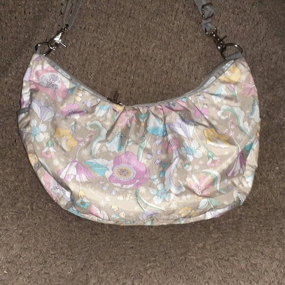 LESPORTSAC-Large Sling Hobo-Floral Pastel Gray-Shoulder/Xbody-Near Mint - Picture 2 of 8